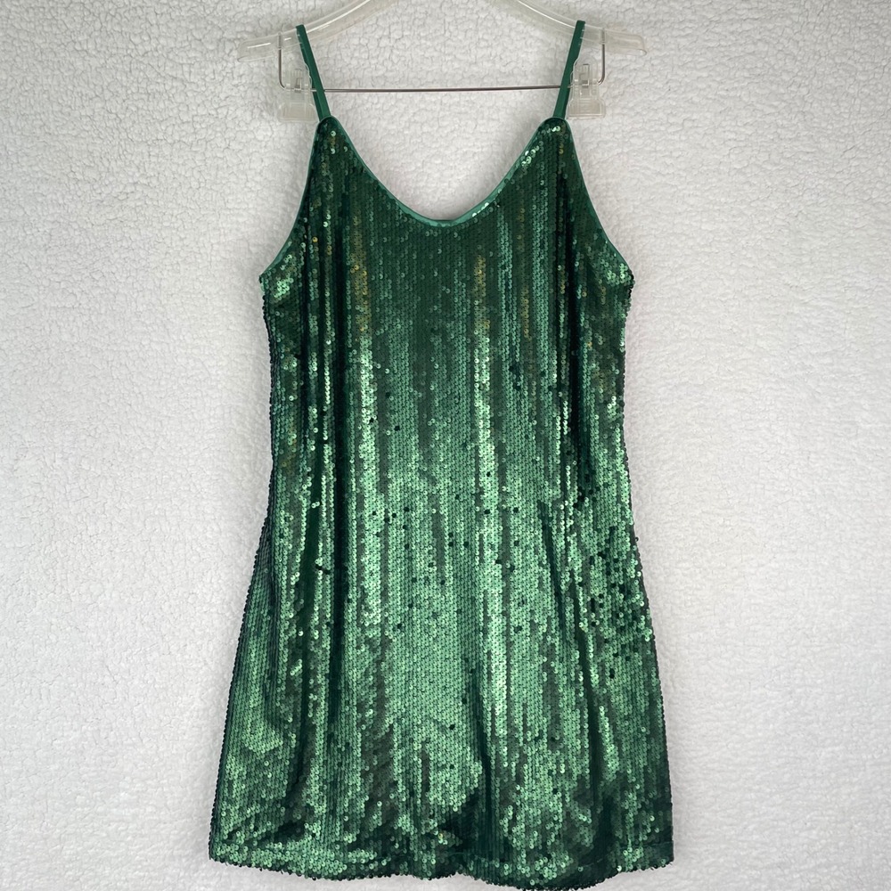 Allegra K Womens Emerald Green Sequin Mini Dress V-Neck Adjustable Straps Size M